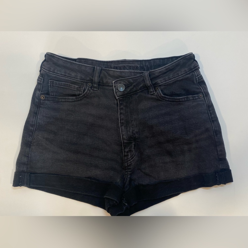 Cross over high waisted black jean shorts